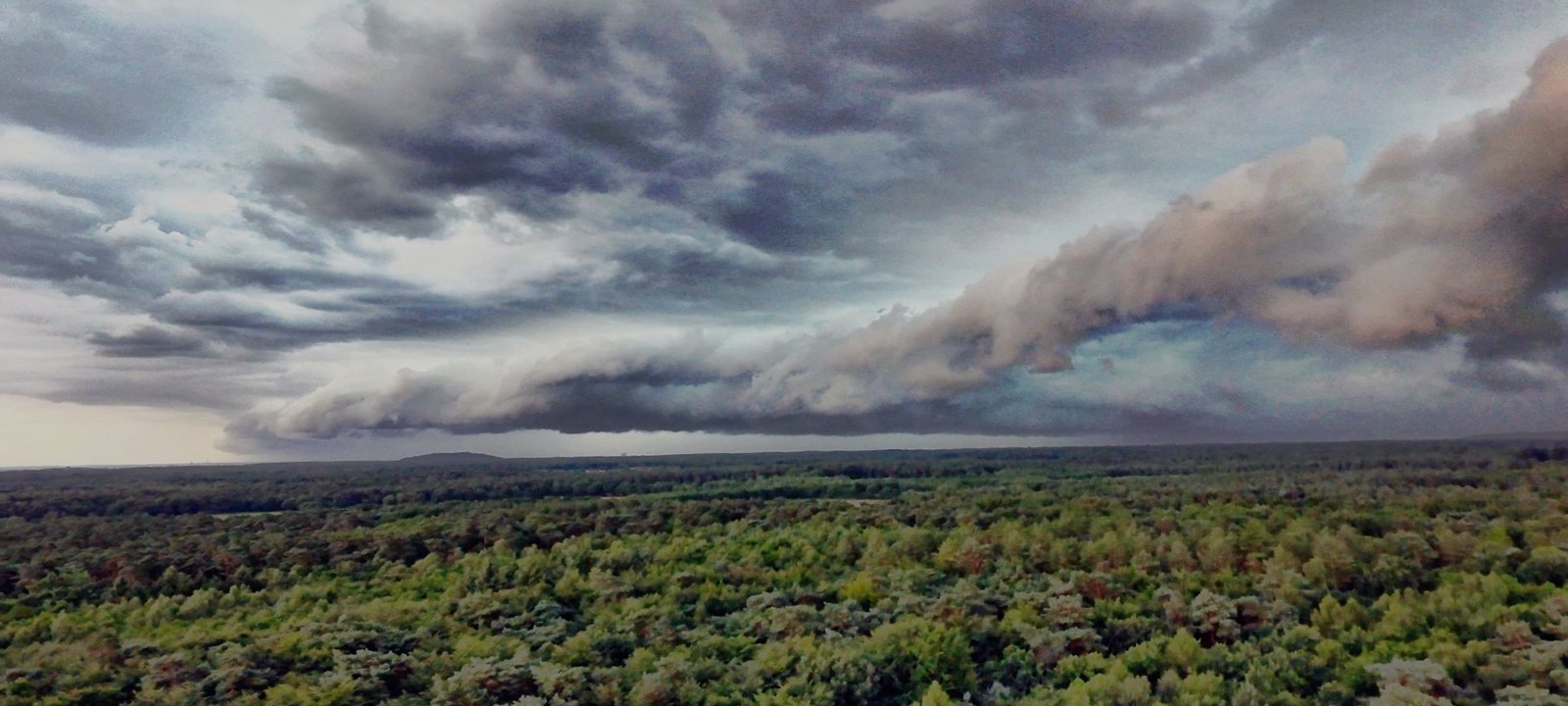 Shelf cloud rolt het land binnen, weerfoto door Andreas van Heddegem (juli)